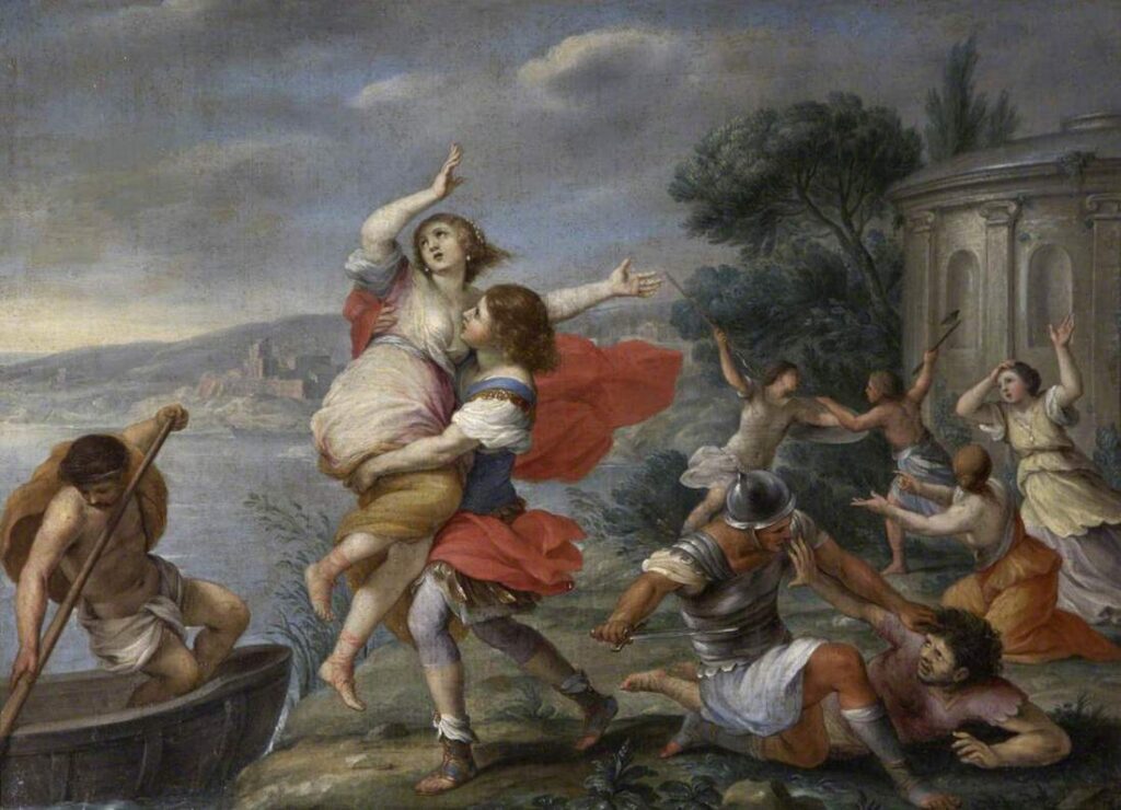 Helen'in Talipleri, Helen Theseus Tarafından Taşınırken, Giovanni Francesco Romanelli (1610–1662)