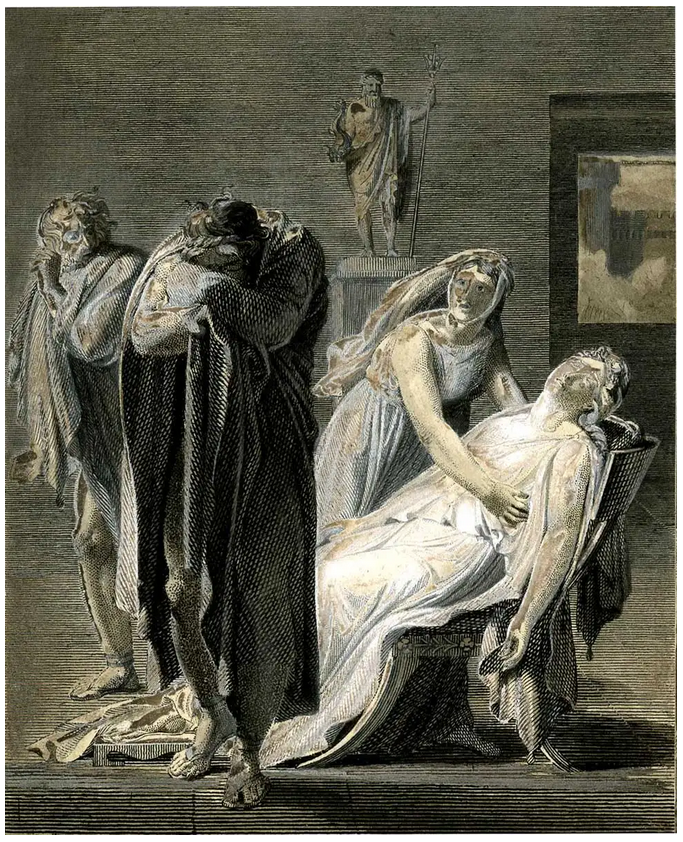 Death of Phaedra, by Phillipus Velyn, c.1816, via the British Museum