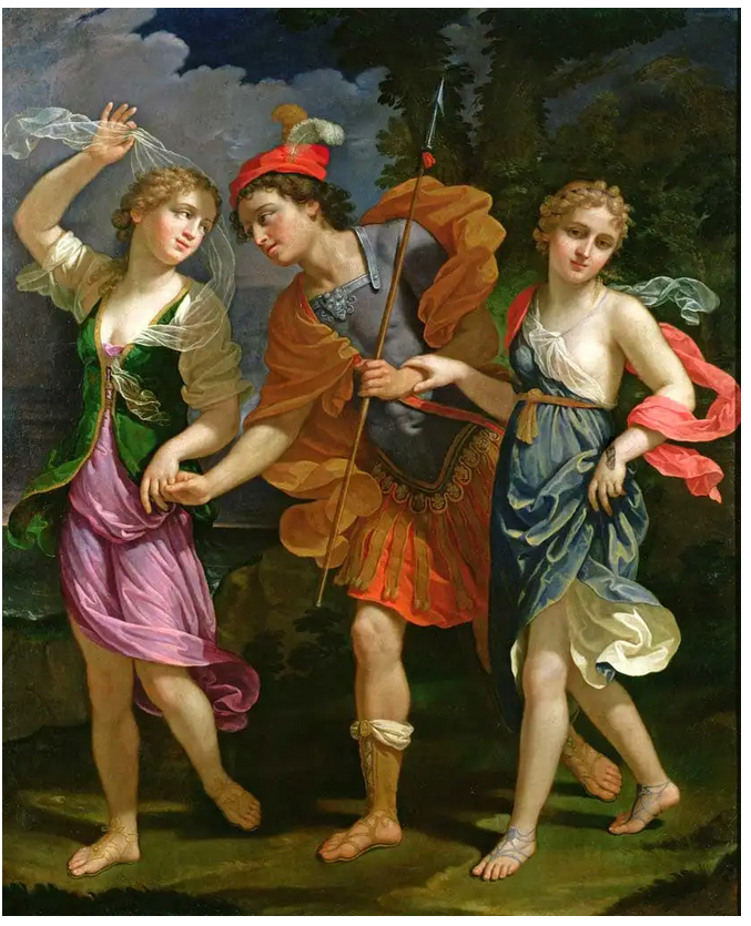 Theseus with Ariadne and Phaedra, the Daughters of King Minos, by Benedetto the Younger Gennari, 1702, via Meisterdrucke Fine Arts