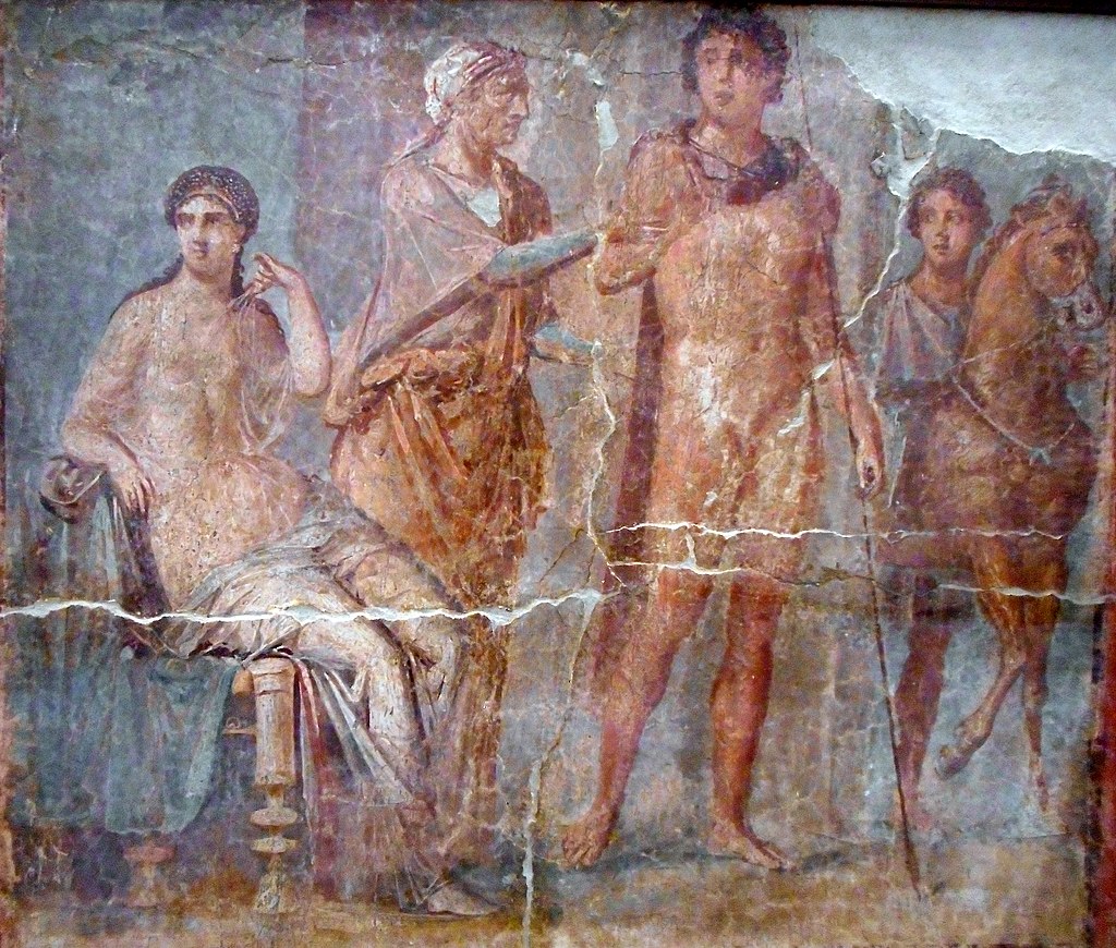 Hippolytos, Phaedra ve dadı, Pompeii Duvar süslemesi