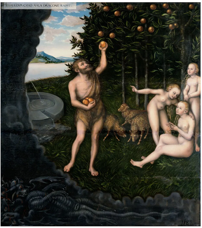 Lucas Cranach the Elder (1472–1553), Hercules Steals the Apples of the Hesperides (after 1537),  Herzog Anton Ulrich-Museum, Braunschweig, Germany.