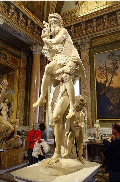 Aeneas, Ankhises ve Askanios, Bernini, 1618-1620, mermer, görünüm 1 - Galleria Borghese - Roma, İtalya