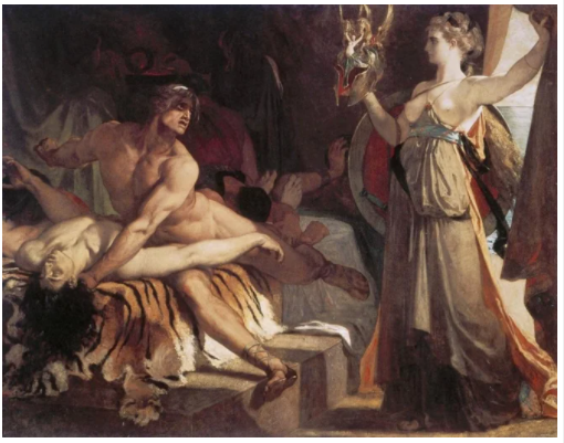 Thetis, Vulcan tarafından dövülen silahları Akhilleus'a teslim ediyor, Henri Regnault, 1866