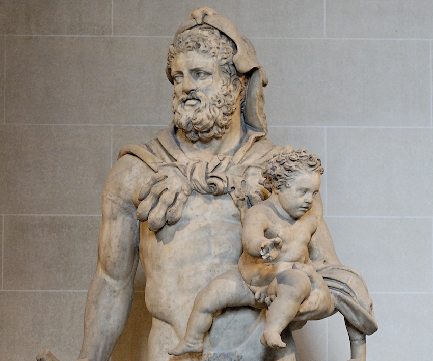 Herakles ve çocuğu Telephos. Mermer, M.Ö. 4. yüzyıla ait bir Yunan orijinalinden MS 1.-2. yüzyıla ait Roma kopyası. İtalya, Tivoli'de bulunmuştur. Louvre Müzesi (Heraklesoğulları)