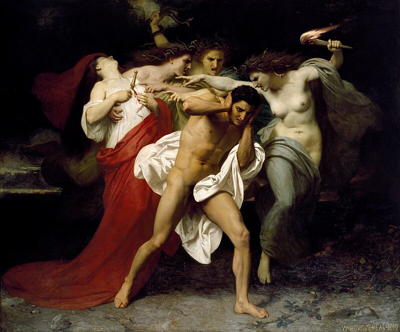 Erinyeler tarafından kovalanan Orestes'in pişmanlığı, William-Adolphe Bouguereau tablosu