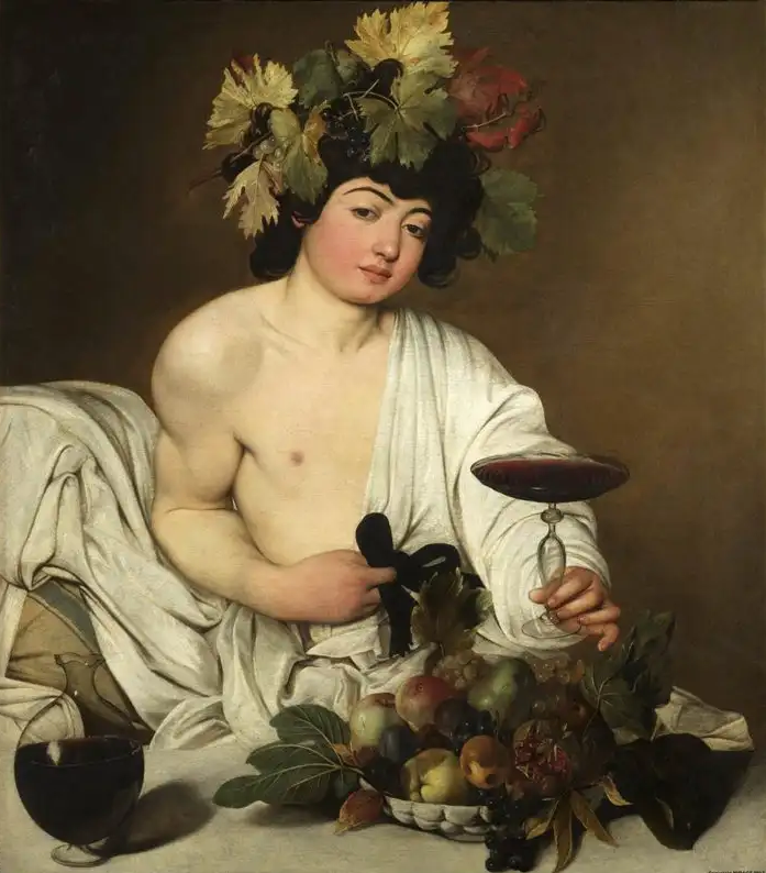 Bacchus by Michelangelo Merisi detto il Caravaggio, 1598, via The Uffizi Galleries, Florence