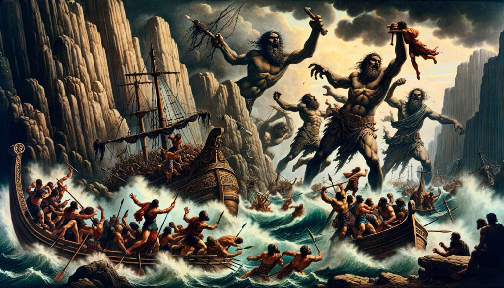 Yunan Mitolojisinde Kanibalizm - Laistrygonlar Odysseia Odysseus Mit İllustrasyon