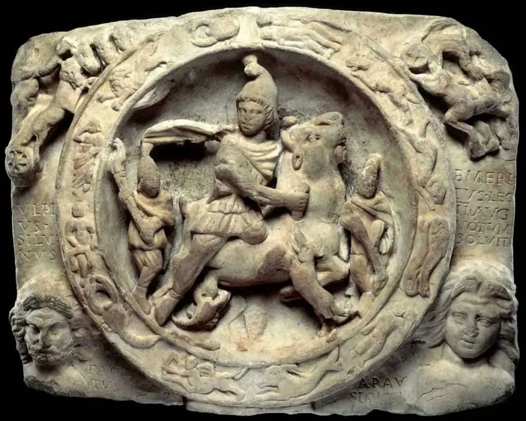 Londra Mithraeum'dan Tauroctony oyması, Londra Müzesi, Mitraizm