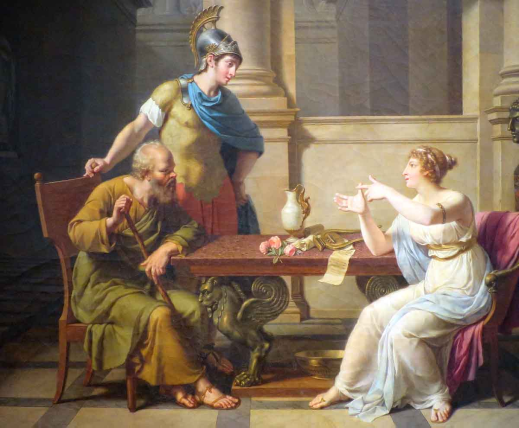 Sokrates Aspasia'yı ziyaret ederken, Nicolas André Monsiaux, 1801. Kaynak: Wikimedia Commons - Miletli Aspasia